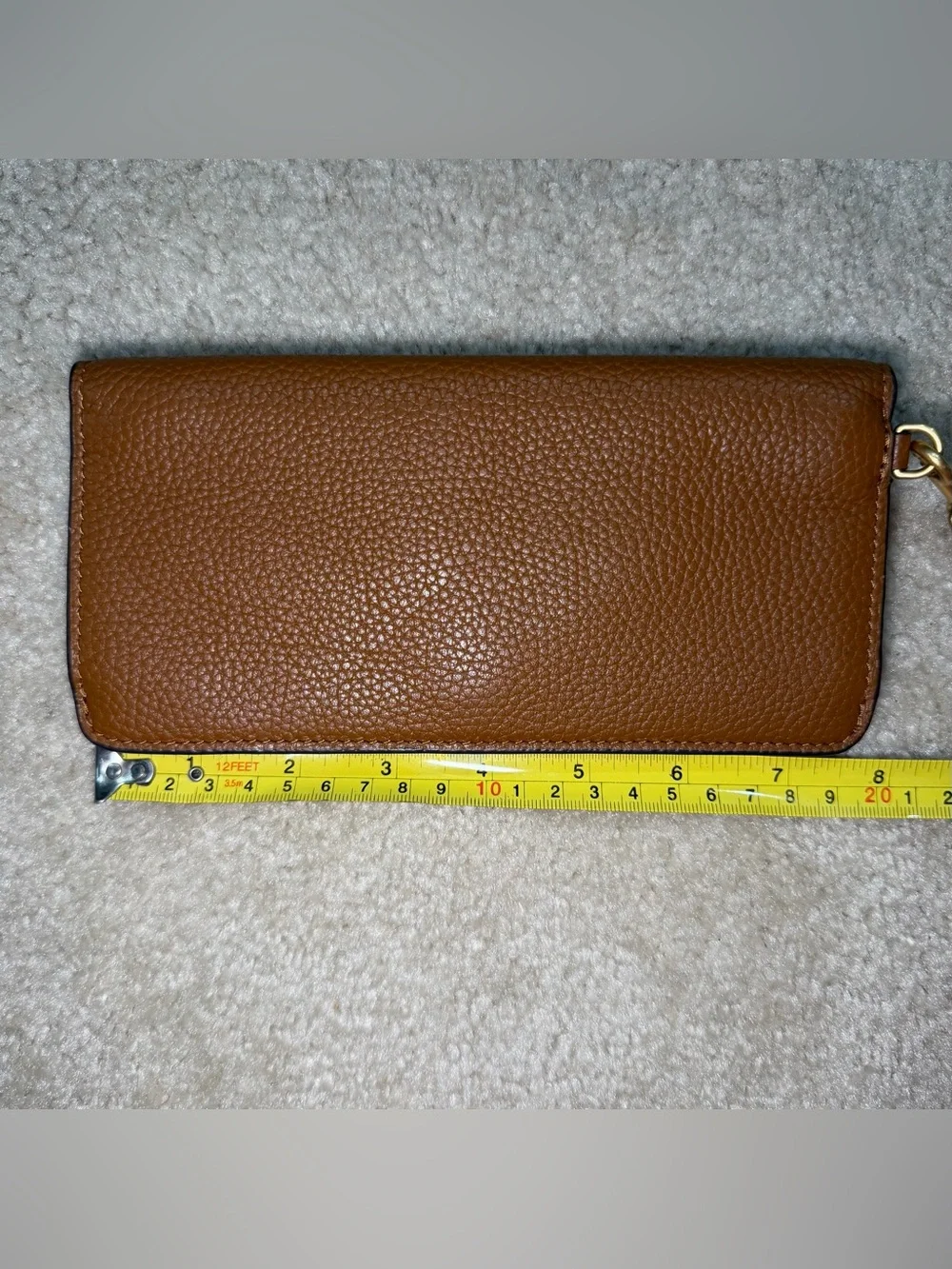 Tory Burch Blake Slim Cortado Brown pink Leather Wallet Card Gold Logo Wristlet